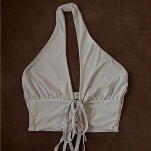 PrettyLittleThing Cream Halter Crop Top